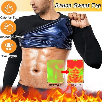 Mens Sauna Sweat Suit Top Long Sleeve Fat Burner Waist Trainer Heat Trapping US