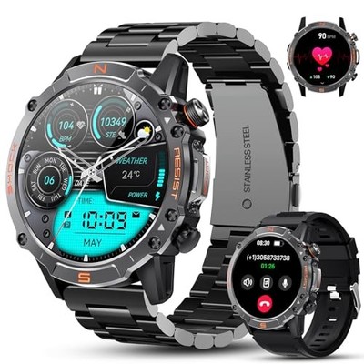 WALKERFIT SMART WATCH FOR MEN, IP68 WATERPROOF, 1.43'' AMOLED, STEEL BAND - BLACK