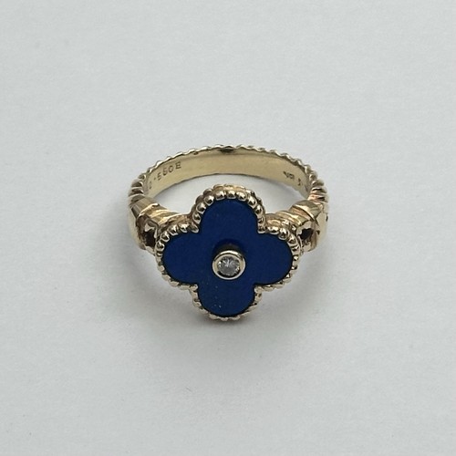 Van Cleef & Arpels 18K YG Vintage Alhambra Lapis Lazuli Diamond Ring 50/5.25 VCA