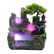Indoor Tabletop Rockery Water Fountain W/LED Light Tabletop Feng Shui Decoration