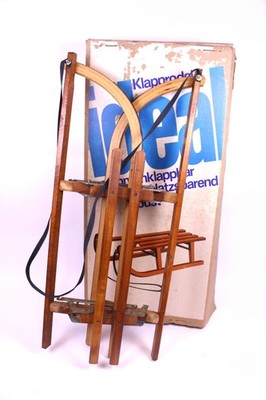 IDEAL Klappschlitten Rodelschlitten Faltschlitten Holz 4 Streben L 90 cm DDR OVP