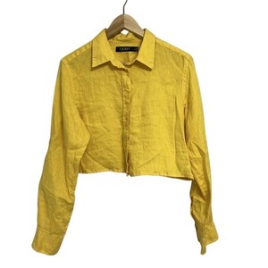 Lauren By Ralph Lauren Linen Shirt Women Size L Yellow Long Sleeve Button Down