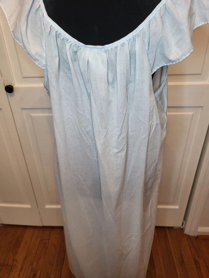 Vintage 80s/90s Sears Cachet Baby Blue Cotton Nightgown L Cottage Fairy Coquette - Image 2 of 4