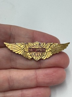 Vintage 1930s Harley Davidson Motorcycles Wings Lapel Pin Gold Tone