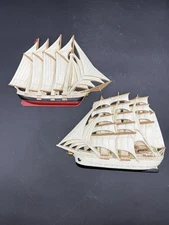 Lot Of 2~Vintage~Burwood~Sailing Clipper Ship~Wall Art Hanging #3331 Nautical