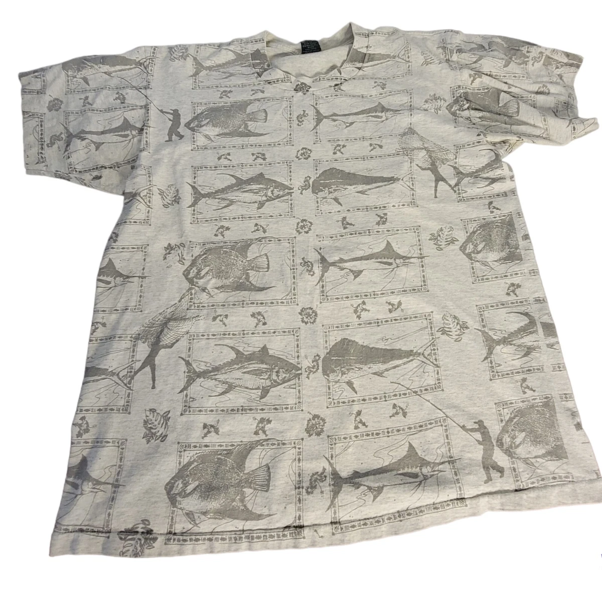 VTG Newport Surf Sport California All Over Print Ocean Fishing T