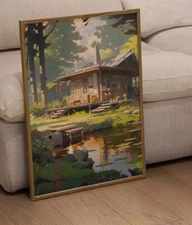 Cabin By The Pond Digital Art