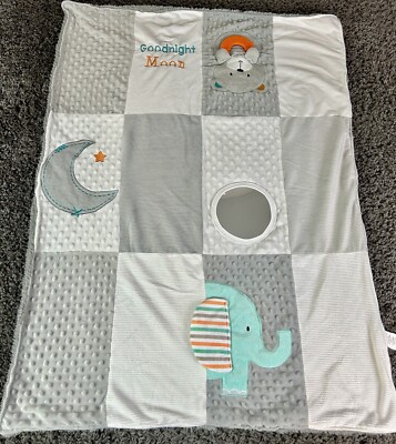 Forever Baby Blanket Goodnight Moon 30x40 Gray Bear Elephant Minky Soft Sherpa