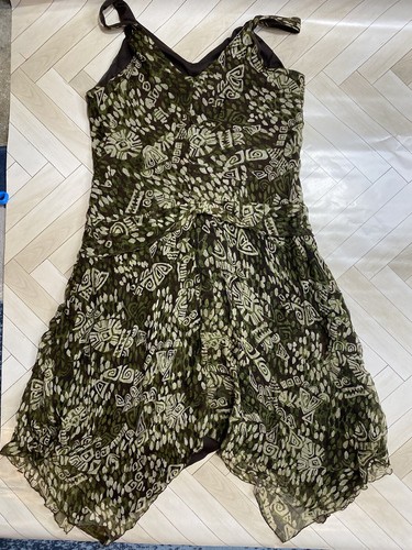 Jonathan Martin Sz 16 Green FairyCore Asymmetrical Lined MIDI Silk Indie Dress - Picture 2 of 4
