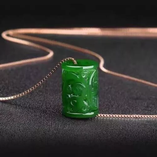 Natürliche eisgrüne Jade Jadeit Perle Glücksamulett Anhänger & Halskette Schmuck 转运珠 - Bild 7 von 8