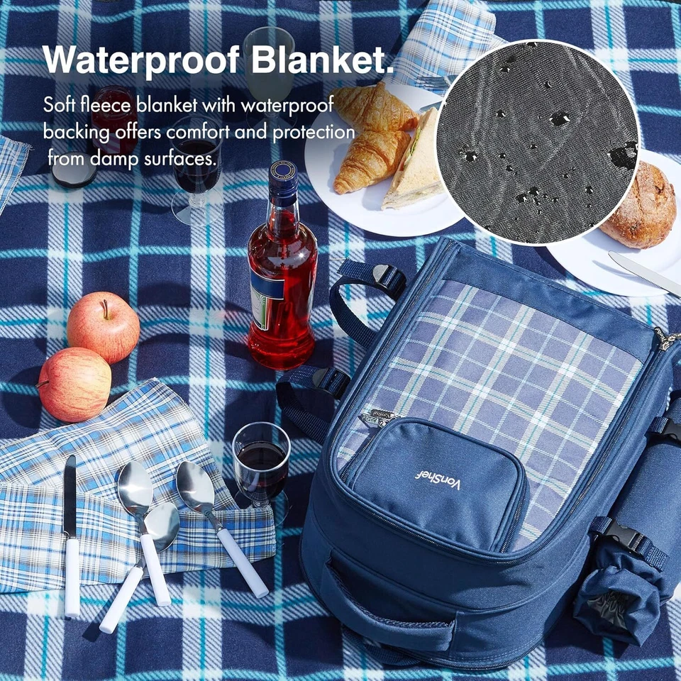 Picknickrucksack, 4 Person Navy Picknicktasche mit vollem Essen & Besteck Set - Bild 3 von 4