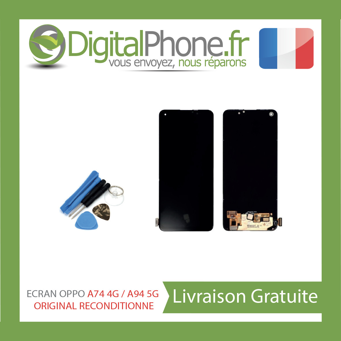 ECRAN complet original Oppo A74 4G/A94 5G reconditionné sans châssis TVA
