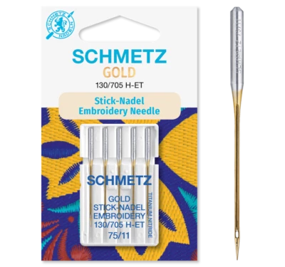 Schmetz Gold Embroidery Titanium Nitride Sewing Mach Needles, Buy 2 Get 3rd Free