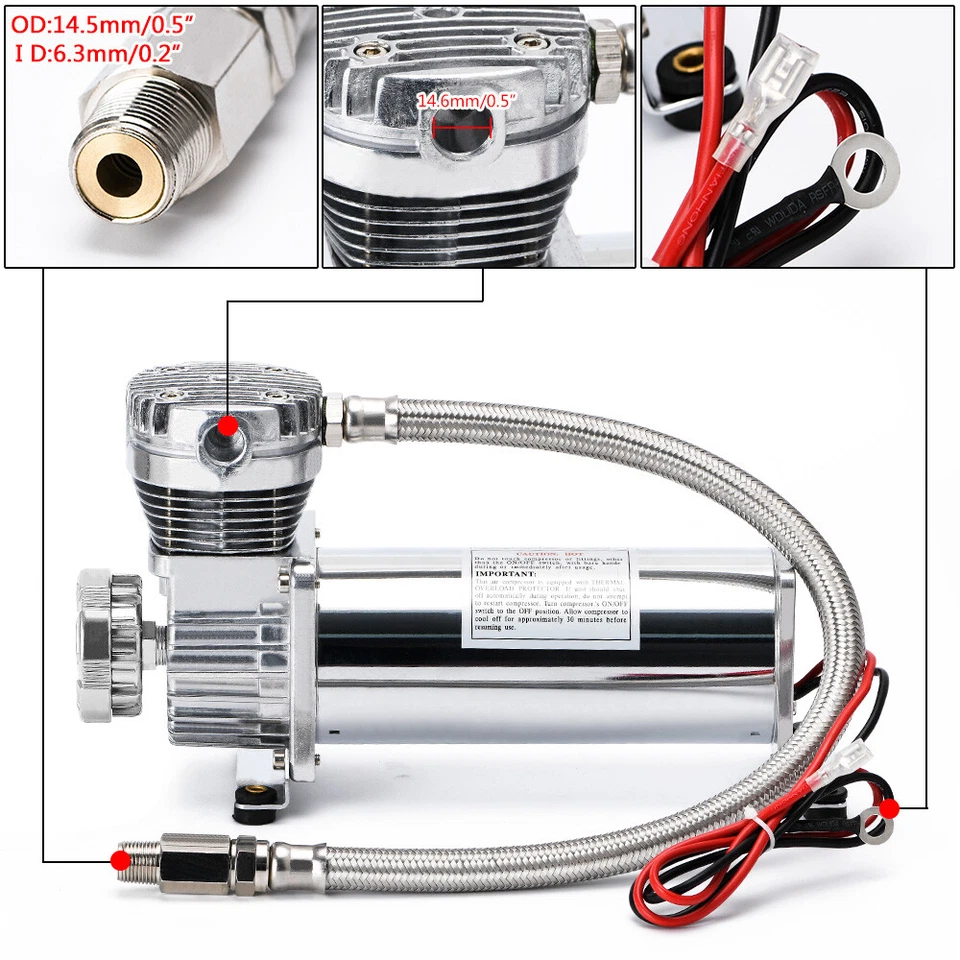200 PSI AIR COMPRESSOR 3/8″ HOSE KIT F/SUSPENSION/BAG/TRAIN HORN 12V VXC480C - Image 3 of 4