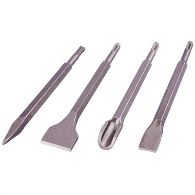 4-teiliges SDS PLUS MAUERWERK MEISSEL SET FLACH HALBRUND SPITZE NUT HOHLHAMMER