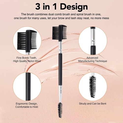 3 Kopf Augenbrauen Wimpernformer Kamm Doppelkopf Pinsel Make-up Pflege Werkzeug - Bild 2 von 11