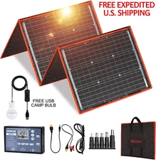 160 WATT SOLAR Panel Portable Foldable Highest Efficiency W/ Bonus USB CAMP BULB