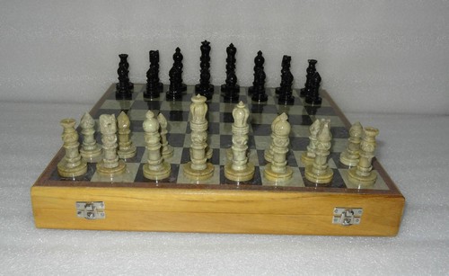 16 " Marbre Échecs Set Handmade Saopstone Pièces Bois Boîte de Collection Cadeau - Picture 3 of 5