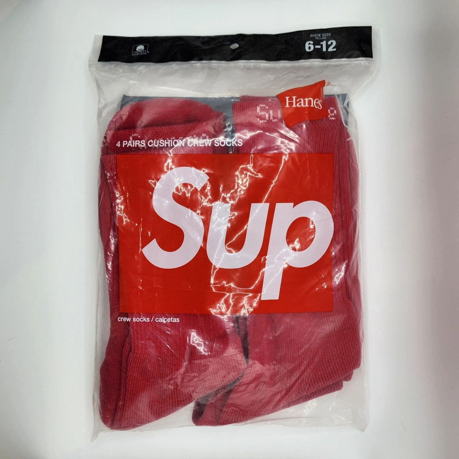 Lot de 4 chaussettes Supreme Hanes Crew rouges homme taille 6 12 SS21