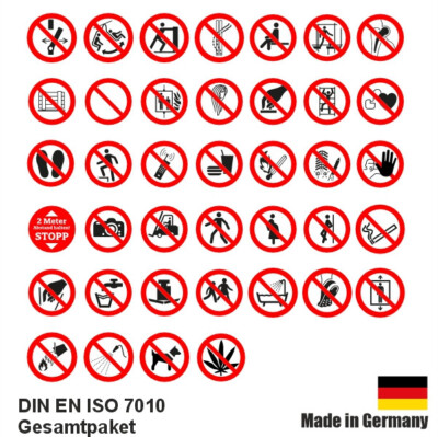 Verbotszeichen gemäß ASR A1.3/ISO 7010 Aufkleber Folie Hinweis Warnung 5 - 20 cm