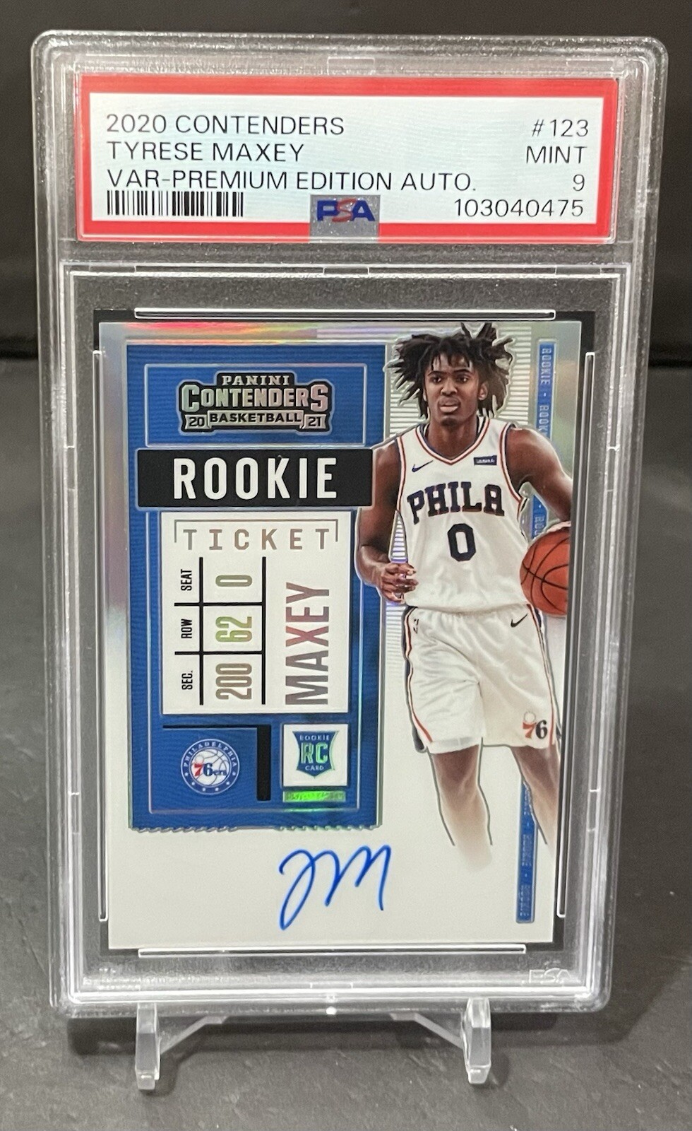 2020 PANINI CONTENDERS TYRESE MAXEY RC #123 VARIATION PREMIUM AUTOGRAPH PSA 9