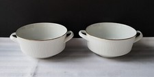 Midcentury MCM Pair of Arzberg Bavaria Athena Gilt-Rimmed Handled Soup Bowls