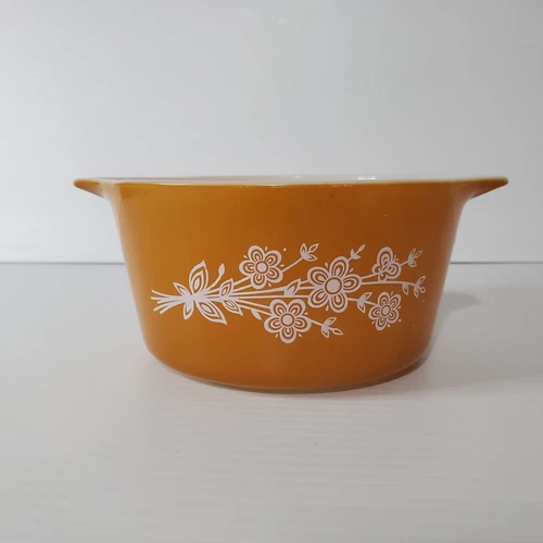 Vintage Pyrex Orange Dynasty Casserole Dish Floral Bowl 473 B 6 Inch Collectable