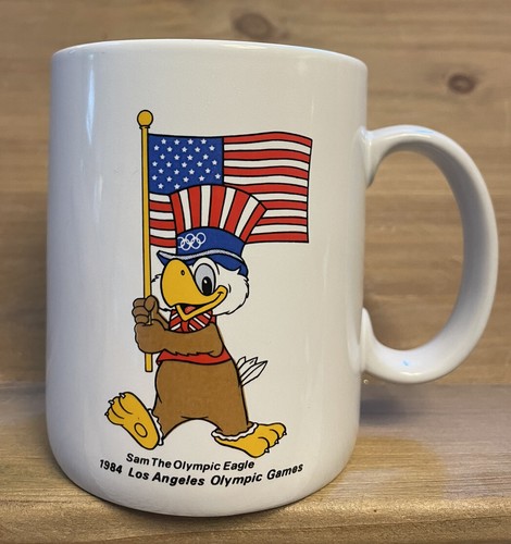 1984 OLYMPICS GAMES SAM THE EAGLE CERAMIC COFFEE MUG CUP AMERICAN FLAG - 第 2/5 張圖片