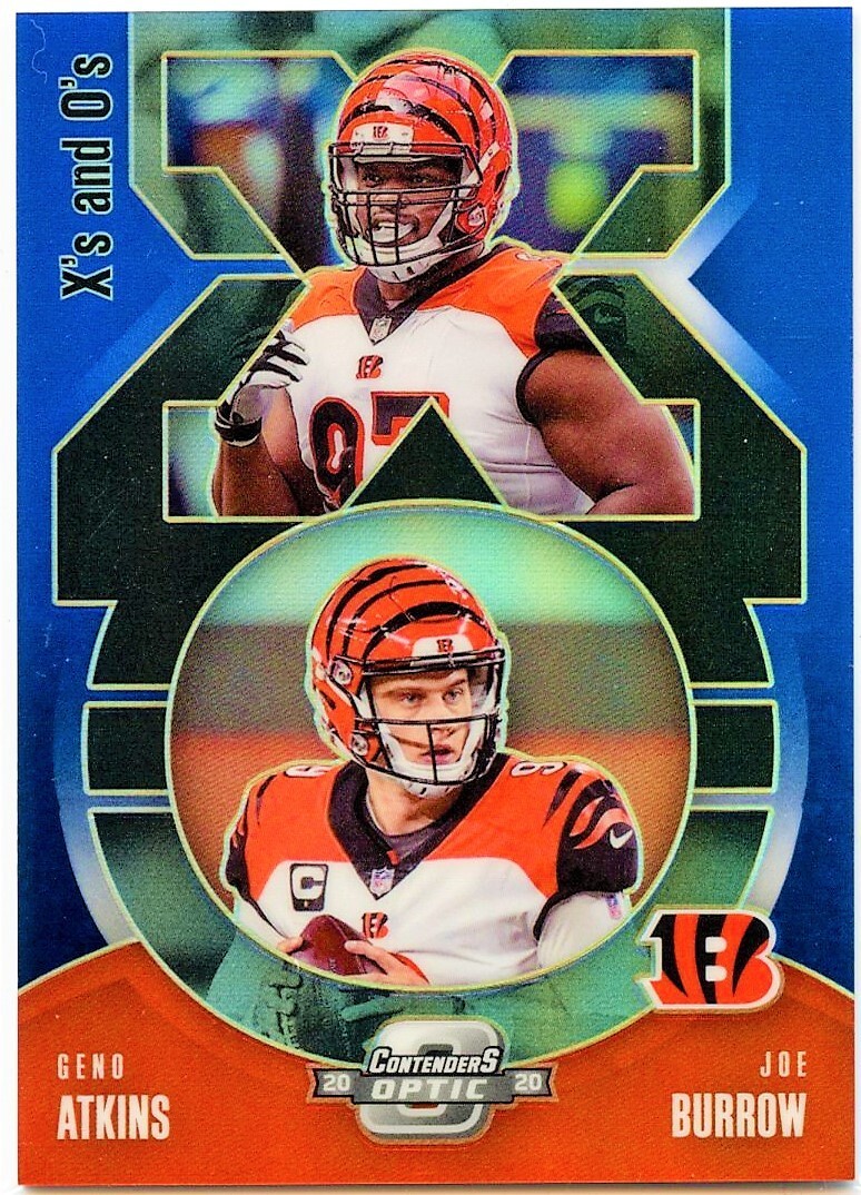 JOE BURROW GENO ATKINS 2020 CONTENDERS OPTIC BLUE PRIZM XO ROOKIE 9/99 JERSEY #