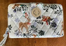 Vera Bradley RFID Turnlock Wallet MERRY MISCHIEF SNOW DAY Deer Animal New