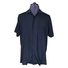 Shanghai Tang Short Sleeve Shirt Black Button Up 100% Silk Men's Large 42in
