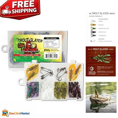 Compact Trout Slayer Fishing Kit - 28 Pieces with Multi-Color Crawdad Bodies