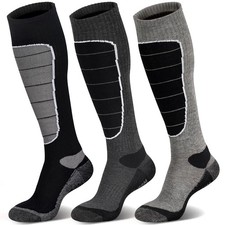 Merino Wool Unisex Knee High Cushioning Ski Snowboard Socks Black Dark Grey