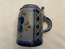 Vtg Handmade Pottery Handarbeit German Blue/grey/brown  Presentation Beer Stein