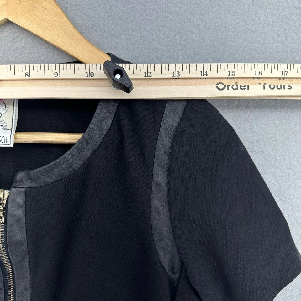 Mini Vestido YOANA BARASCHI Negro Piel de Cordero Borde Cremallera Manga Corta XS EE. UU. Foto 4 de 4