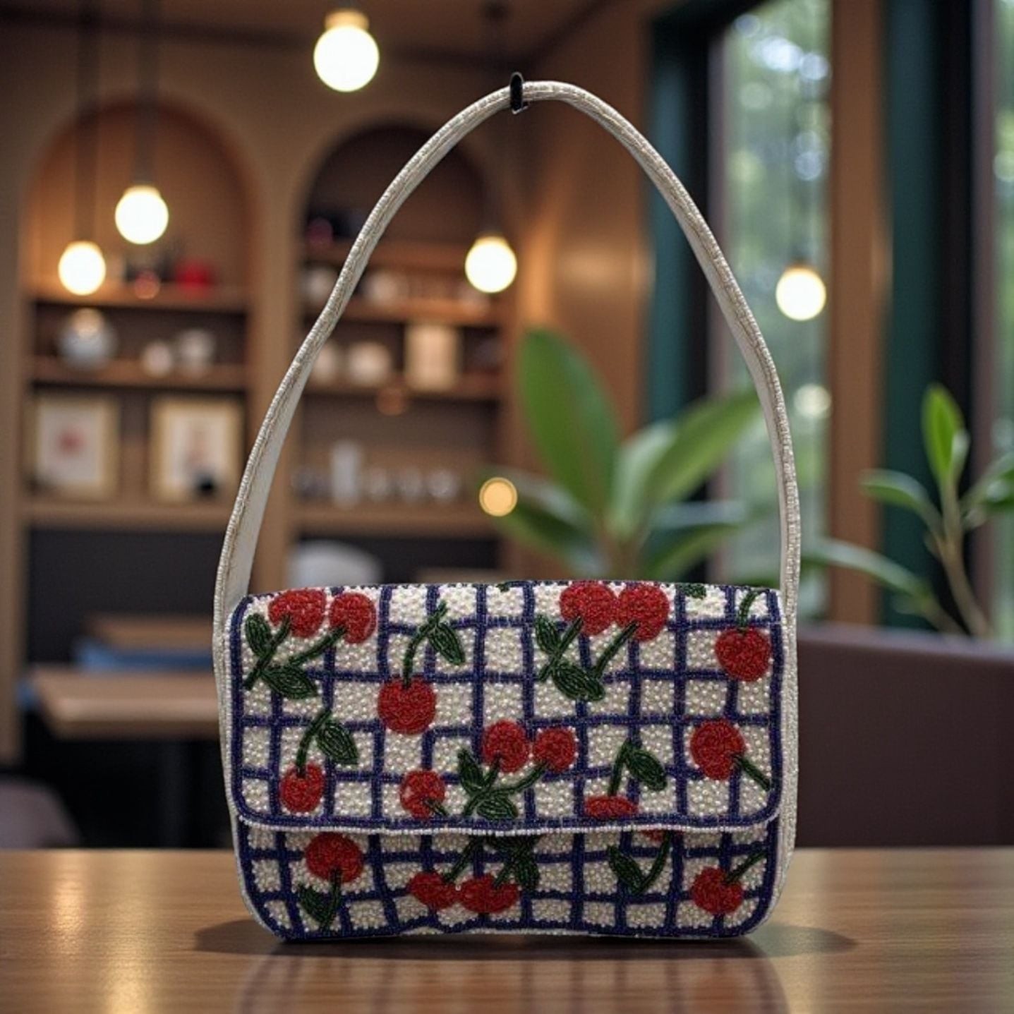 Beaded Cherry Pattern Handbag - image 1