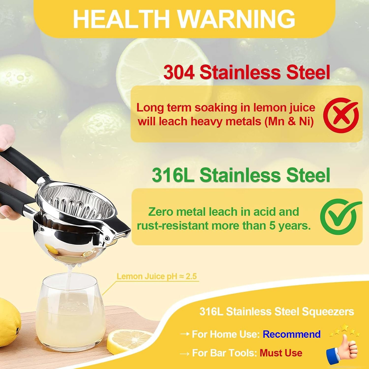 Premium Lemon Squeezer, Upgrade 316L Stainless Steel Lemon Juicer