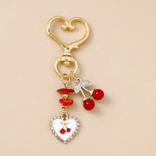 Cute Bowknot Love Heart Keychain Crystal Pearl Key Ring Pendants for Women Girls