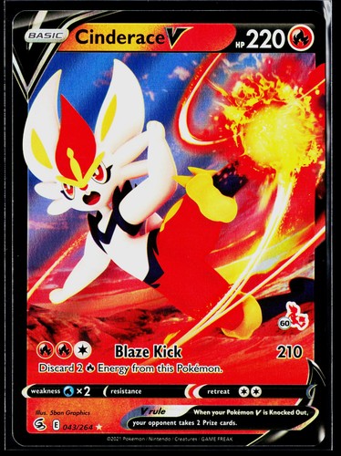 Pokemon Cinderace V (43) #043/264 SWSH08: Fusion Strike Ultra Rare, Holo