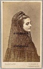 CDV LADY IN SUPERB FINE LACE HEAD SCARF NAMED ALICE DUNCAN BY ELLIOTT FRY PHOTO