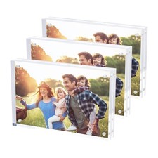 Magnetic Acrylic Picture Photo Frame 4x6 inches 3 Pack , Clear Glass Like, D...