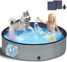 Foldable Dog Pool - 47" Kiddie Pool with Hard Plastic - Non-Slip Thickened Botto