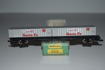 N Scale Minitrix 3322 Santa Fe 86' Flat Car with Containers C55031