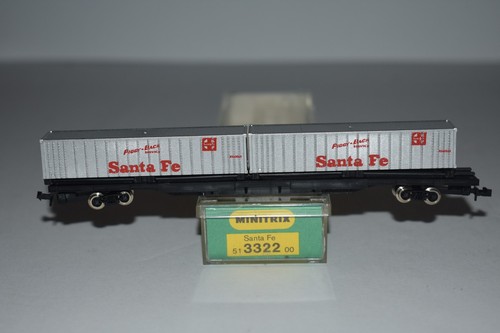 Coche plano con contenedores Minitrix 3322 Santa Fe 86' escala N C55031 | Zustand: Used