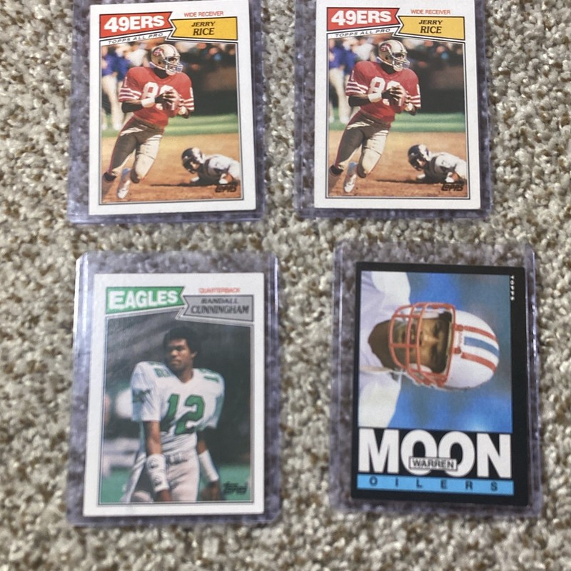 Topps 1987 Topps NFL 4-Card Lot Jerry Rice x2 Moon Cunningham #115 251 296