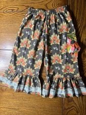Matilda Jane Thelma Ruffles EUC Girls Field Trip Brown Floral Pants Size 4