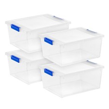 12 Qt. Plastic Storage Bins W/ Lids Clear Containers Latching Totes 4Pk