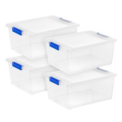 12 Qt. Plastic Storage Bins W/ Lids Clear Containers Latching Totes 4Pk
