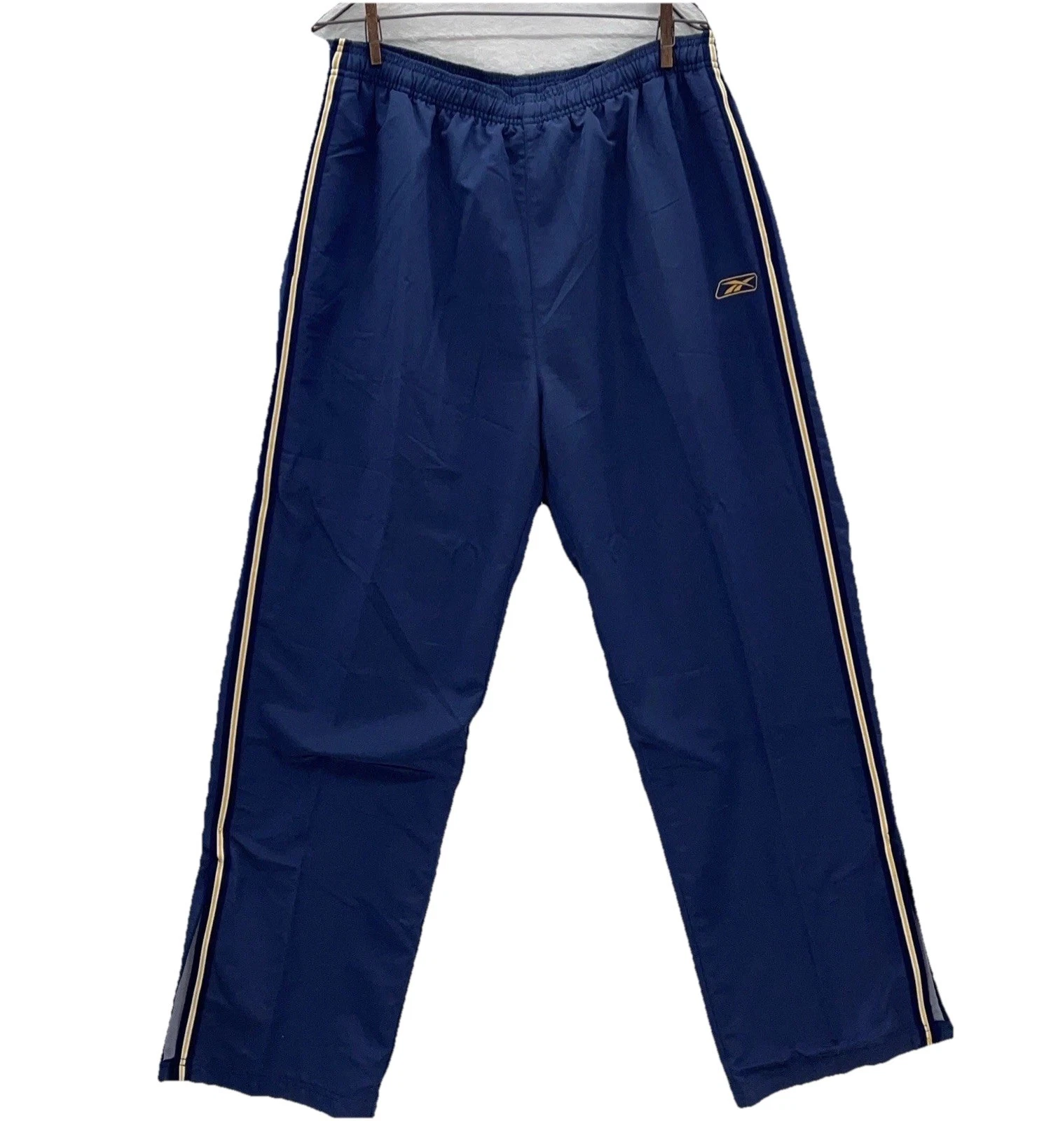 Y2K Reebok Men’s Track Pants Windbreaker Lined Navy XL Athleisure Ankle Zip