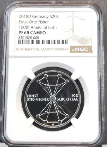 2018 GERMANY SILVER 20 EURO ERNST OTTO FISHER NGC PF 68 CAMEO SCARCE GEM PROOF